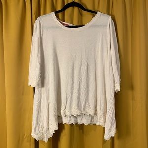 Lace Accent 3-4 Sleeve Basic Top